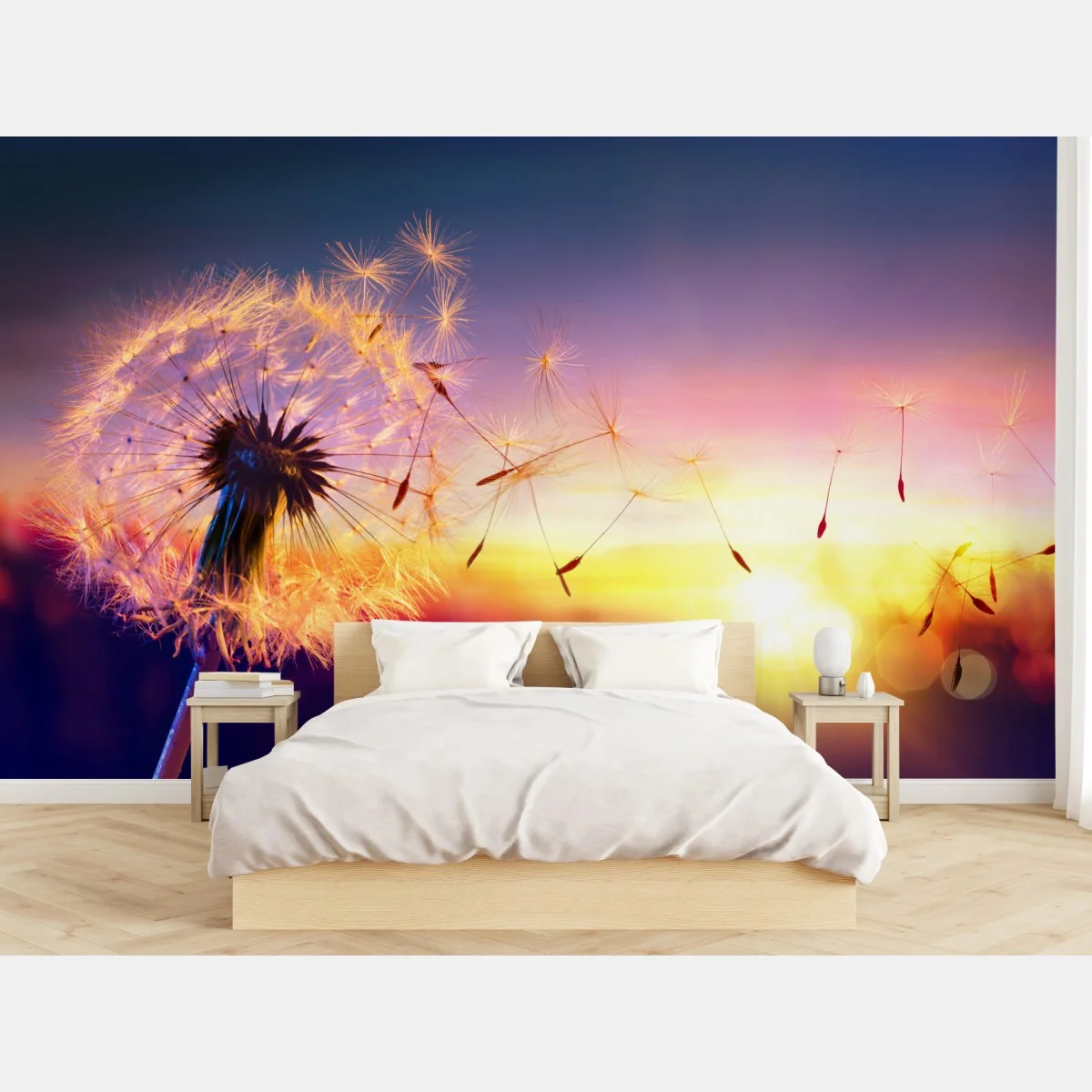 Fototapete goldener löwenzahn bei sonnenuntergang – Wallnifity® Fototapete goldener löwenzahn bei sonnenuntergang – Wallnifity®