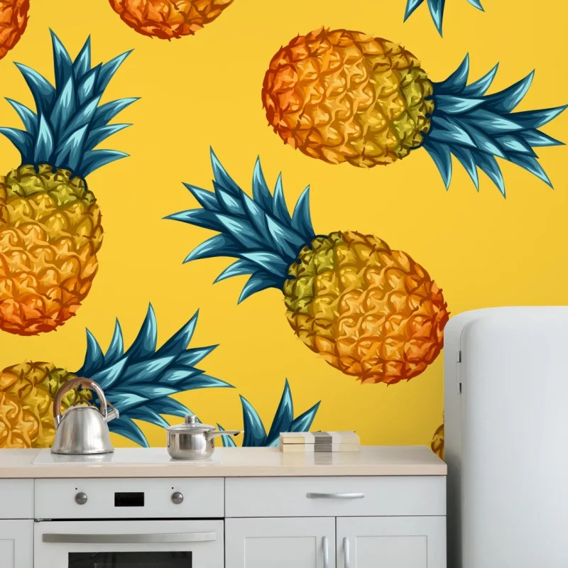 Fototapete tropisches ananasmuster auf gelbem hintergrund