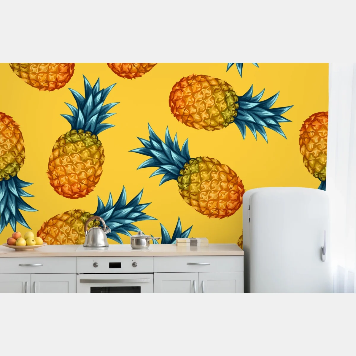 Fototapete tropisches ananasmuster auf gelbem hintergrund – Wallnifity®