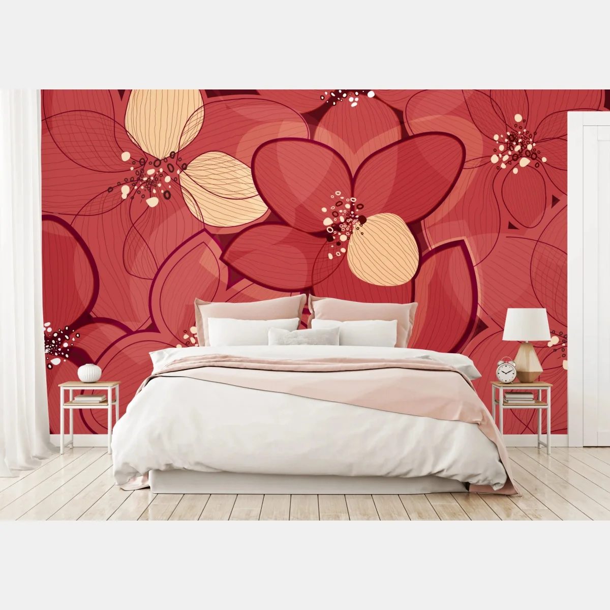 Fototapete rotes blumenmuster mit beigen mittelpunkten – Wallnifity® Fototapete rotes blumenmuster mit beigen mittelpunkten – Wallnifity®