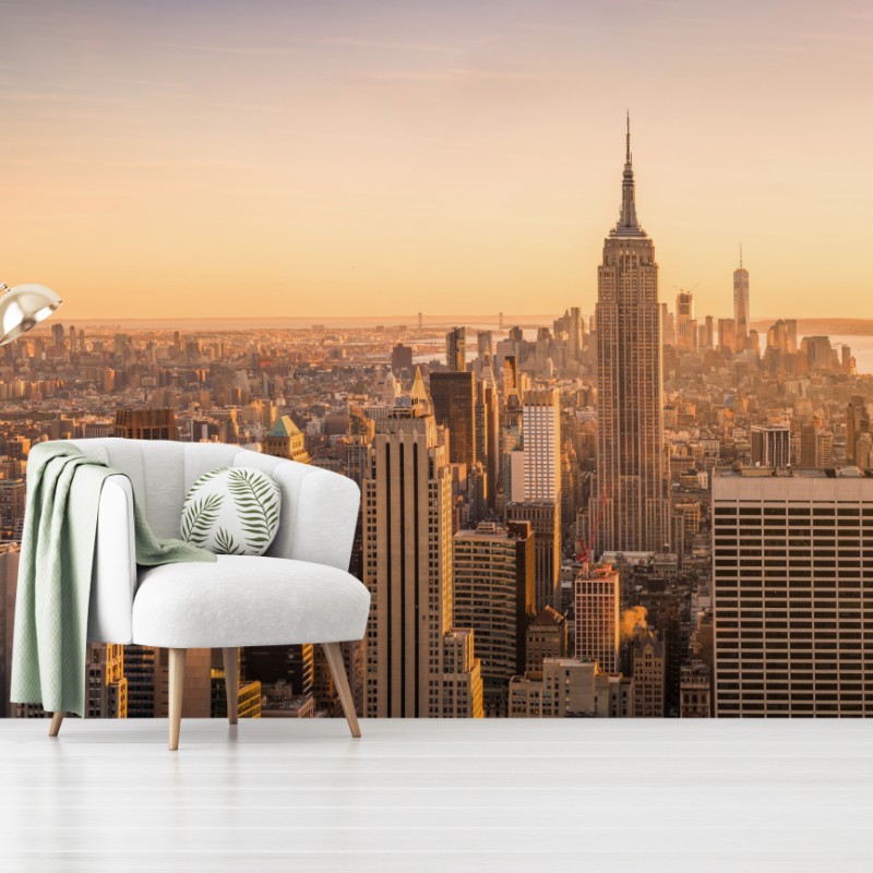 Fototapete goldener sonnenuntergang über der skyline von New York