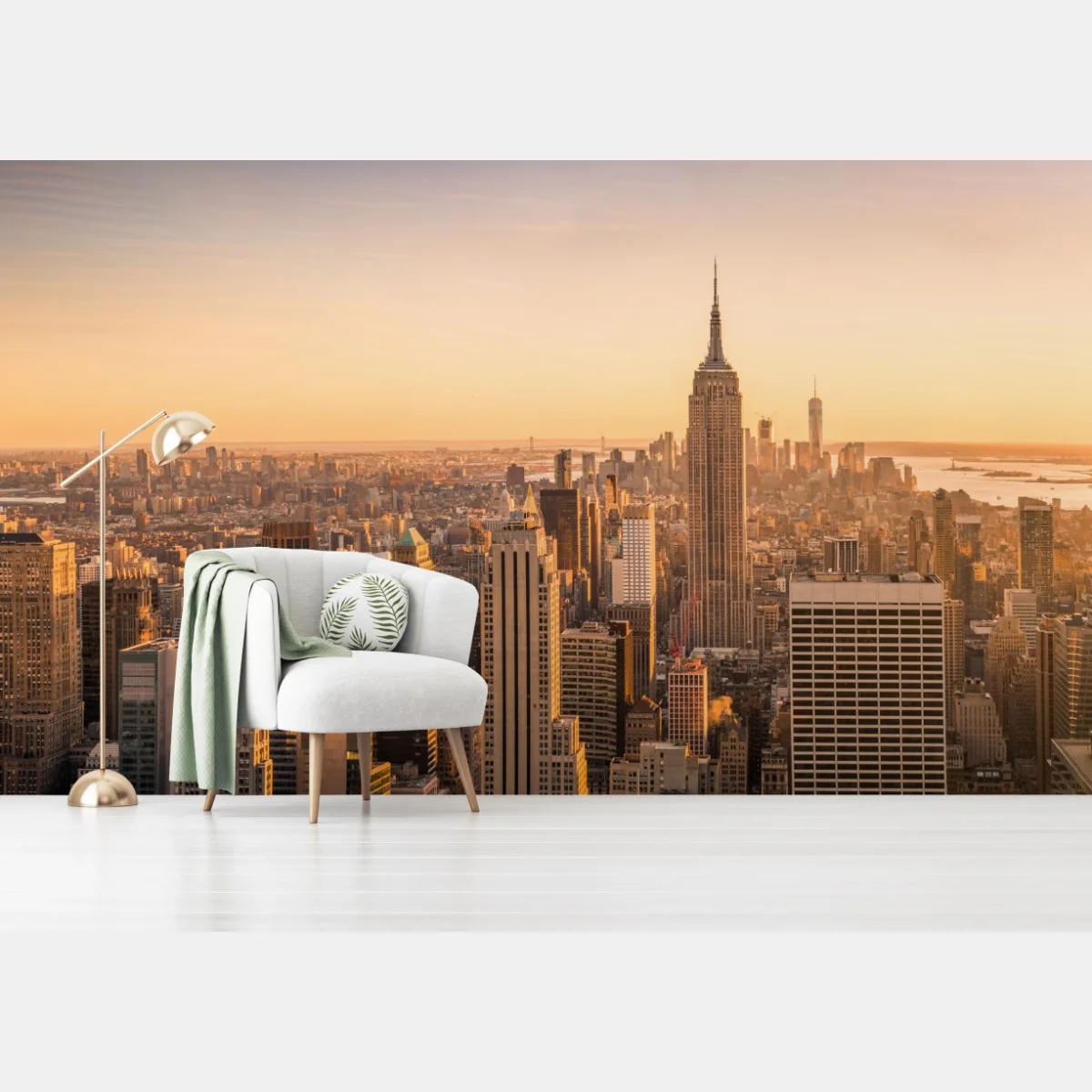 Fototapete goldener sonnenuntergang über der skyline von New York – Wallnifity® Fototapete goldener sonnenuntergang über der skyline von New York – Wallnifity®