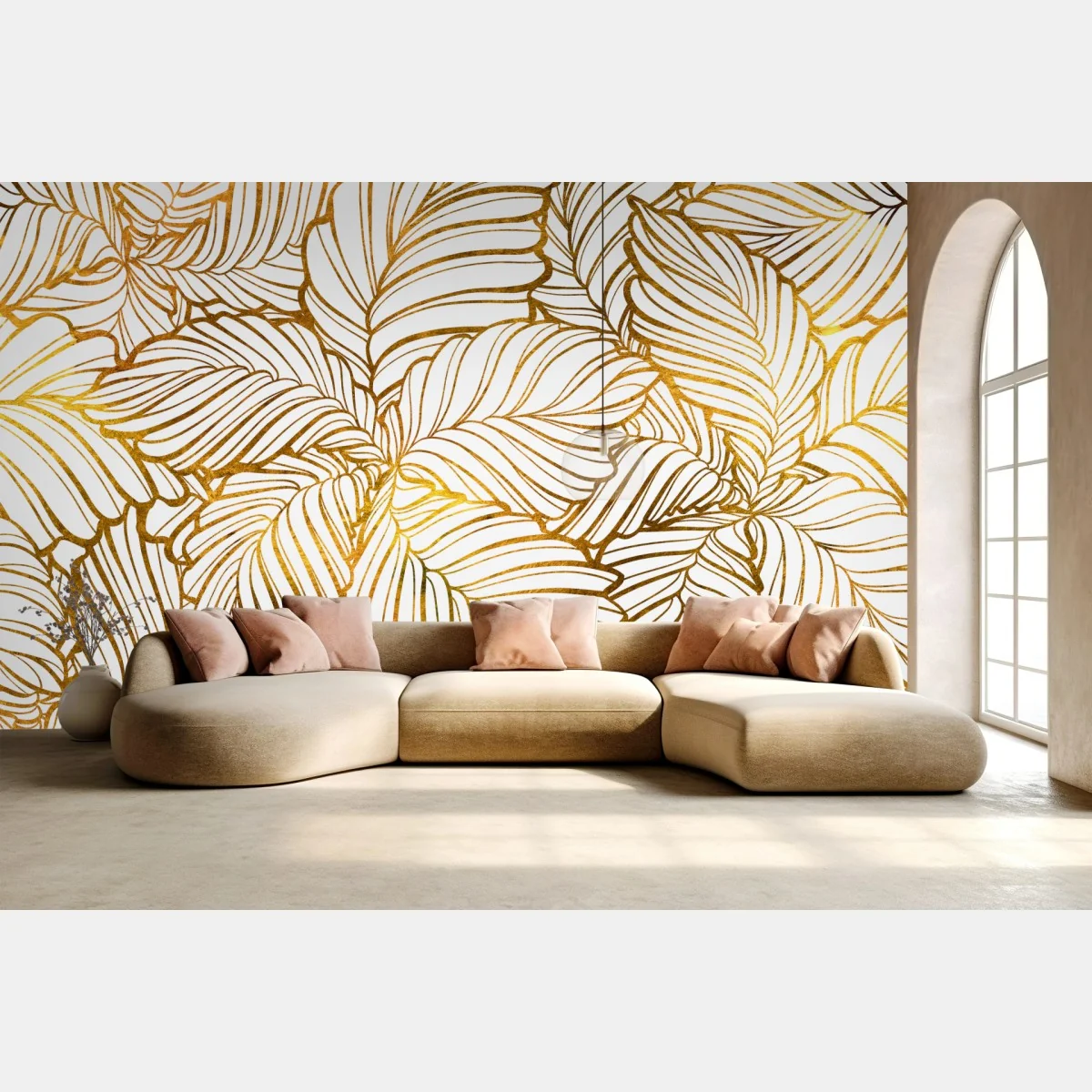 Fototapete goldenes blatt line art muster – Wallnifity®