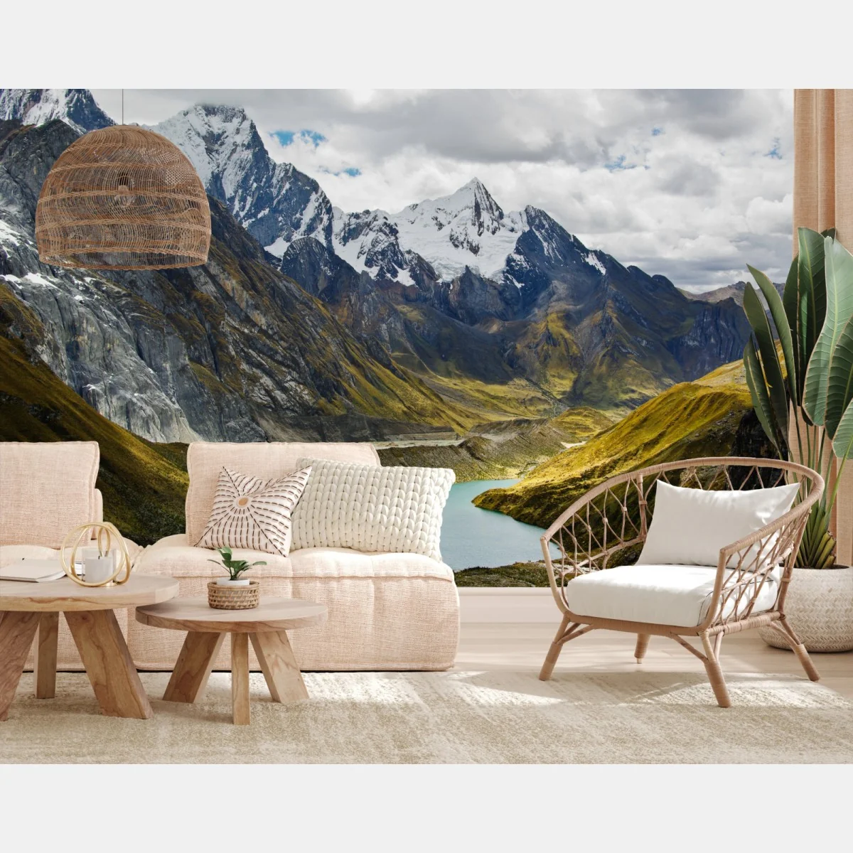 Fototapete türkisblauer bergsee unter schneegipfeln – Wallnifity®