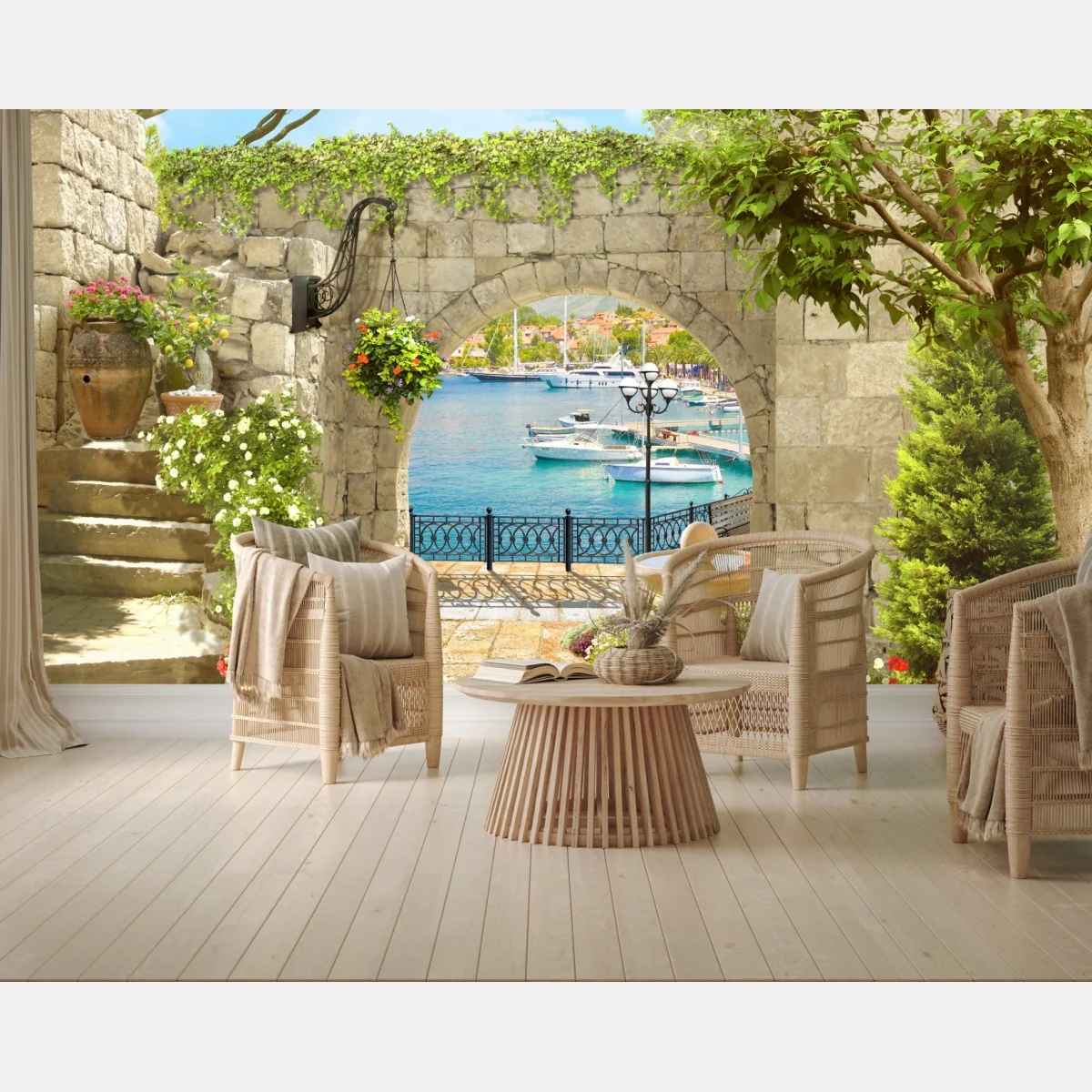 Fototapete mediterraner blick durch eine arkade – Wallnifity® Fototapete mediterraner blick durch eine arkade – Wallnifity®