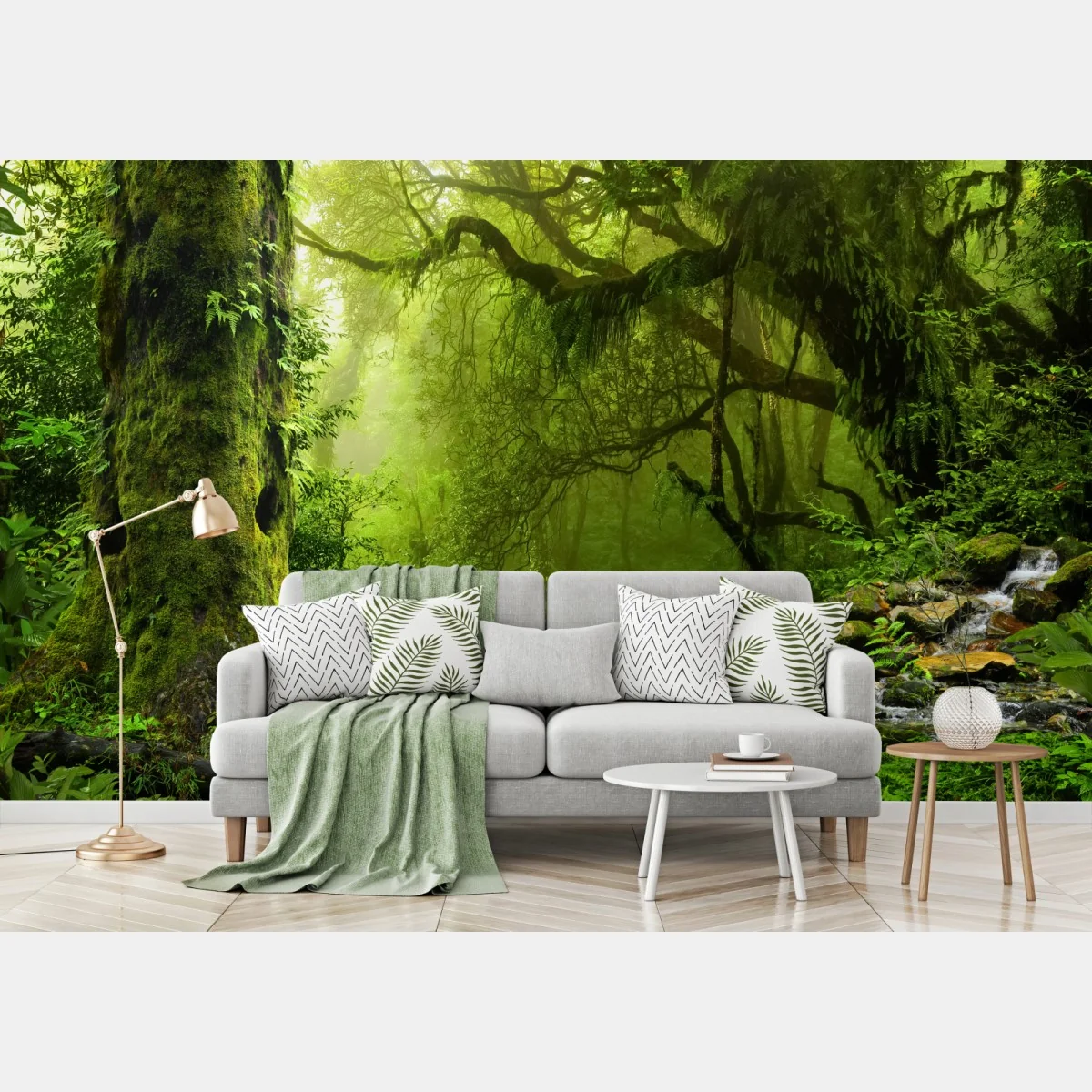 Fototapete verzauberter grüner waldbach – Wallnifity®