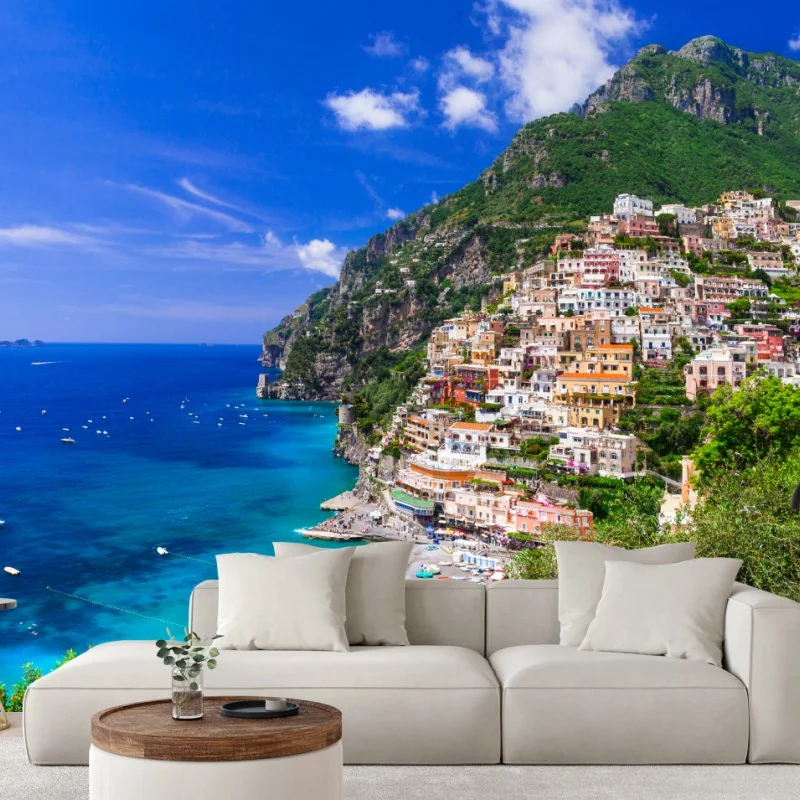 Fototapete sonnige panoramaaufnahme von Positano an der Amalfiküste