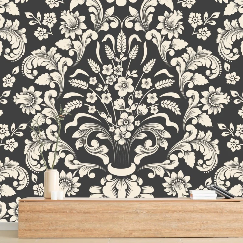 Fototapete vintage blumiges damastmuster