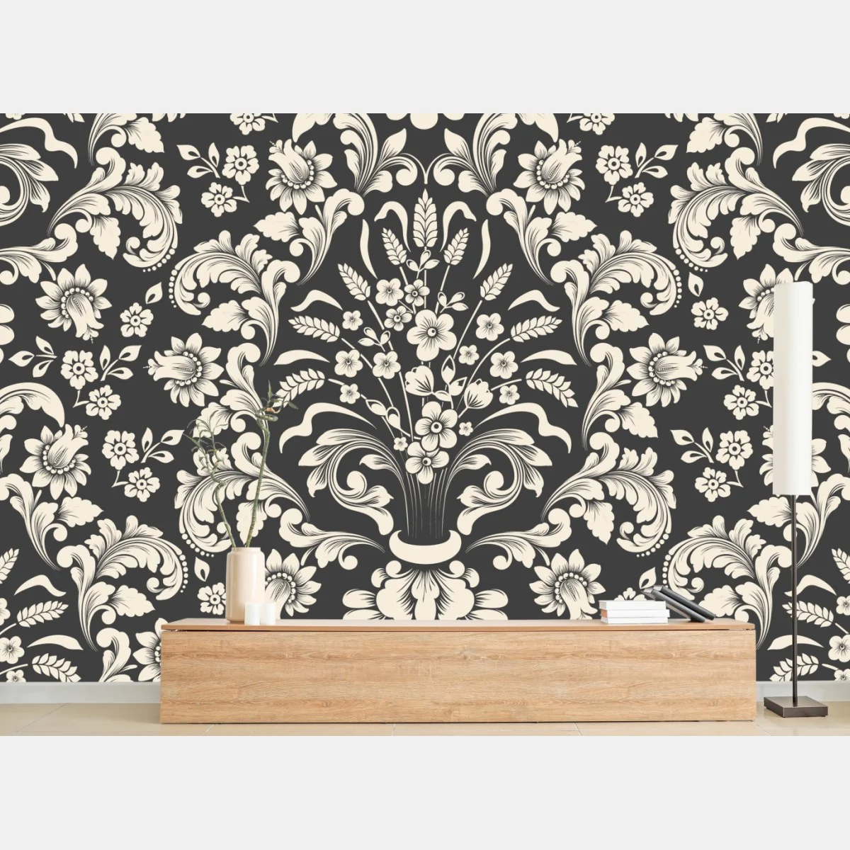 Fototapete vintage blumiges damastmuster – Wallnifity® Fototapete vintage blumiges damastmuster – Wallnifity®