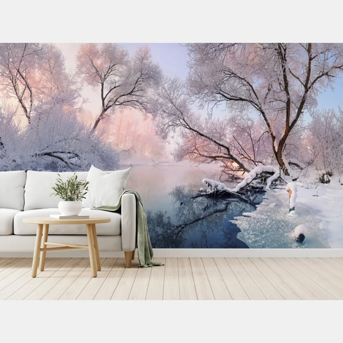 Fototapete ruhige winterlandschaft am fluss – Wallnifity®