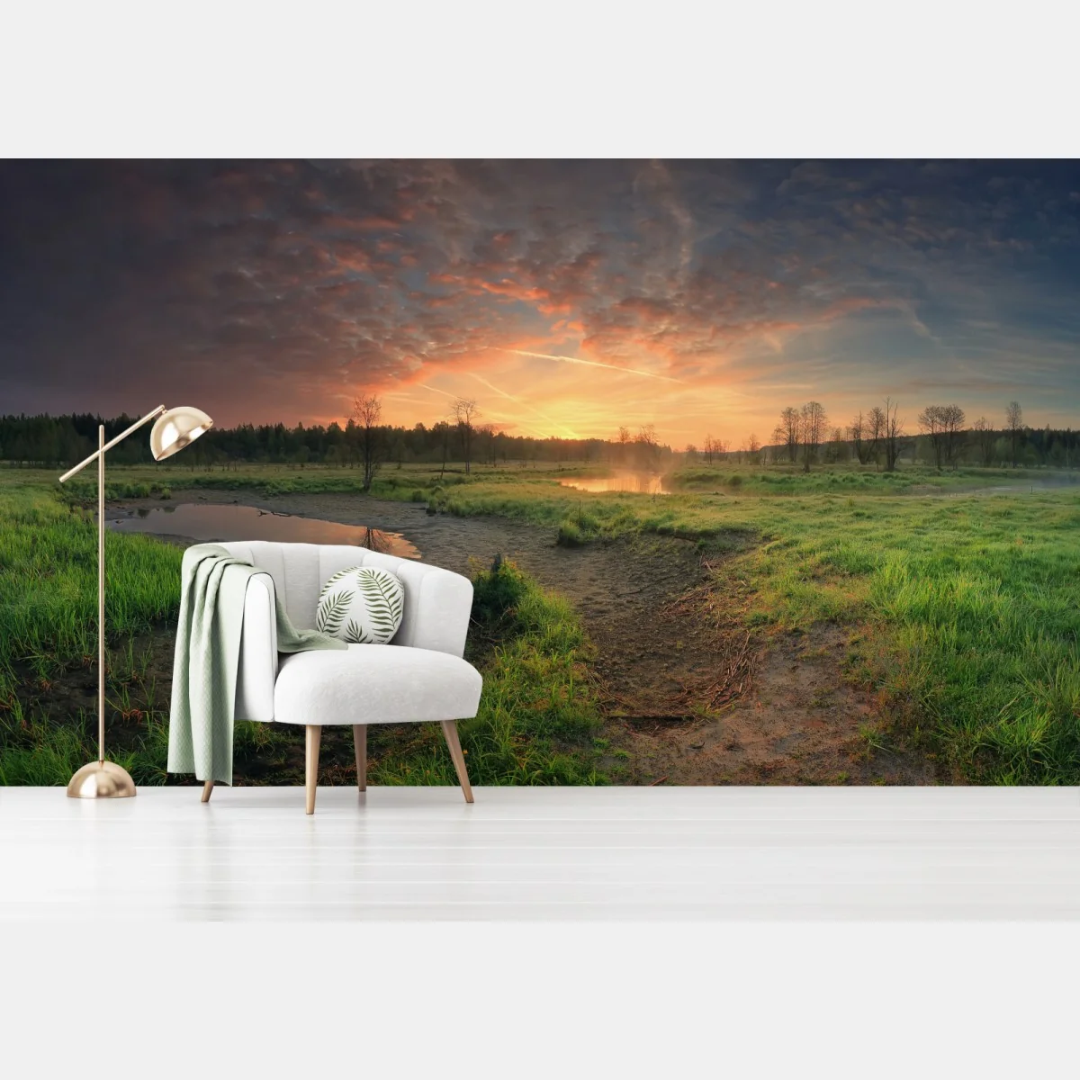 Fototapete sonnenuntergang über einer ruhigen wiese – Wallnifity®