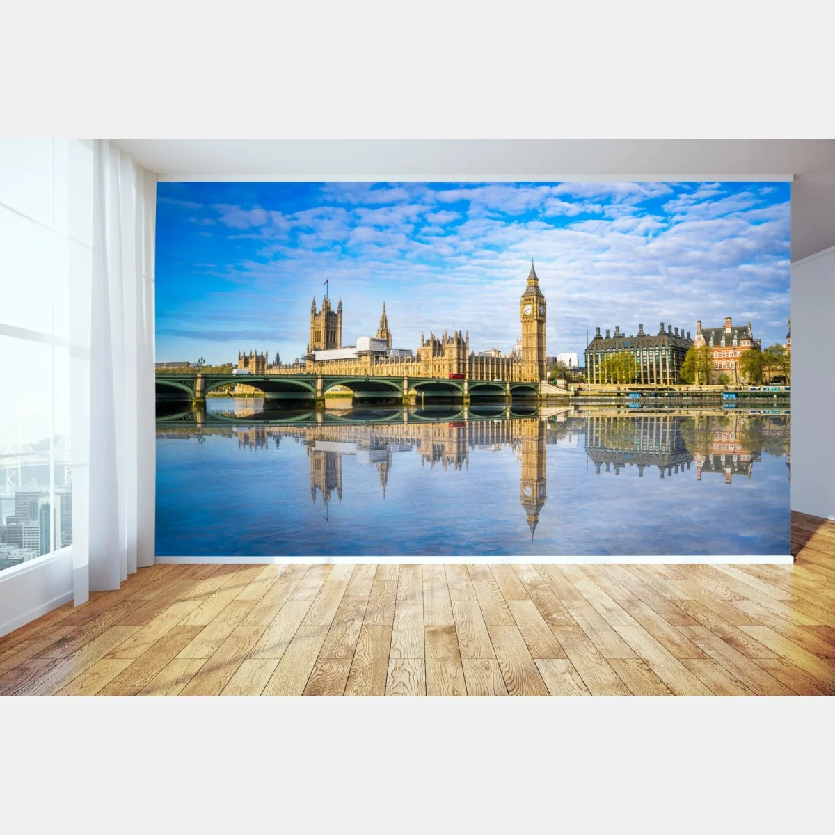 Fototapete London skyline mit spiegelung auf dem fluss – Wallnifity®