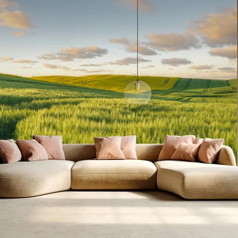 Fototapete ruhige grüne wiesen panorama