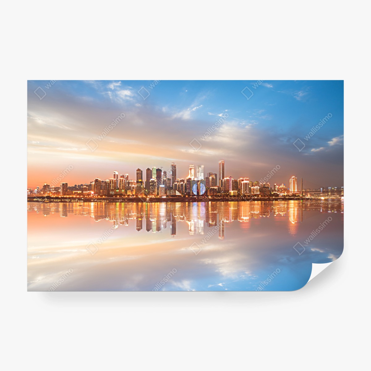 Fototapete stadtsilhouette im spiegelbild bei dämmerung – Wallnifity®