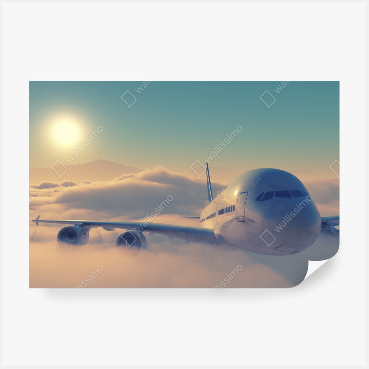 Fototapete flugzeug über den wolken im morgengrauen – Wallnifity®