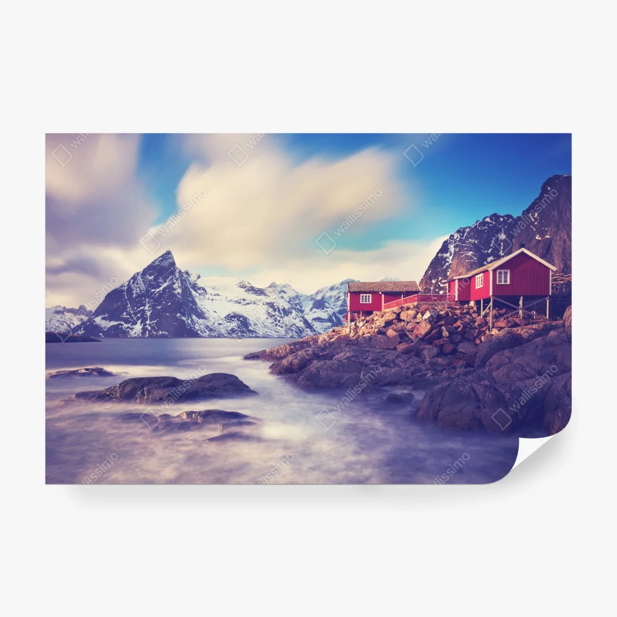 Fototapete küstengebirge mit roten hütten – Wallnifity®