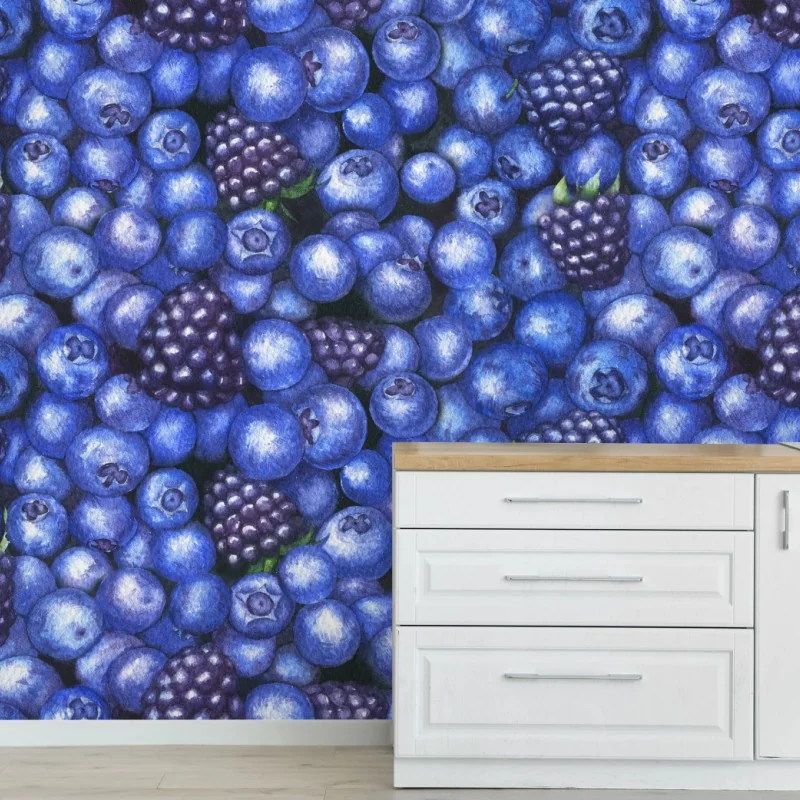 Fototapete aquarellmuster mit blaubeeren und brombeeren
