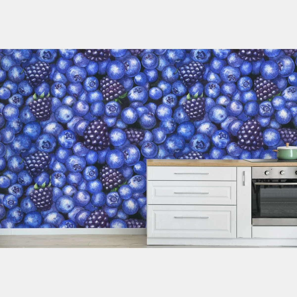 Fototapete aquarellmuster mit blaubeeren und brombeeren – Wallnifity®