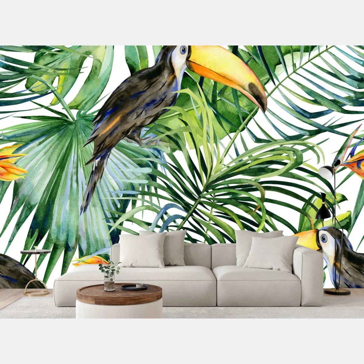 Fototapete aquarell tukan im tropischen muster – Wallnifity® Fototapete aquarell tukan im tropischen muster – Wallnifity®