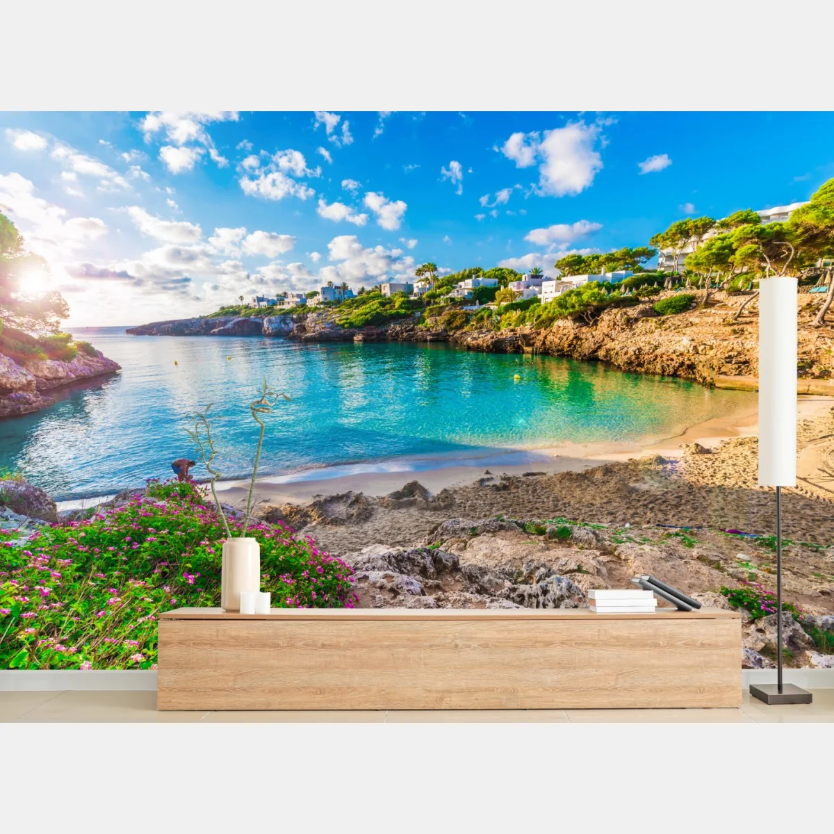 Fototapete sonnige Cala Esmeralda türkisbucht – Wallnifity® Fototapete sonnige Cala Esmeralda türkisbucht – Wallnifity®