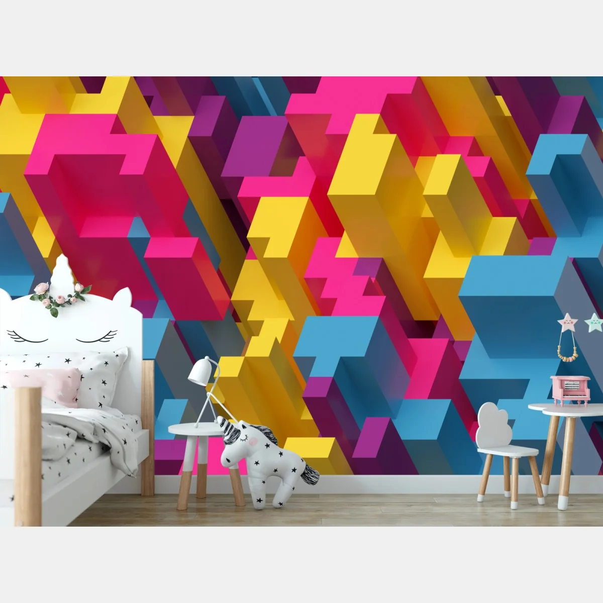 Fototapete buntes 3d-voxel-muster – Wallnifity®