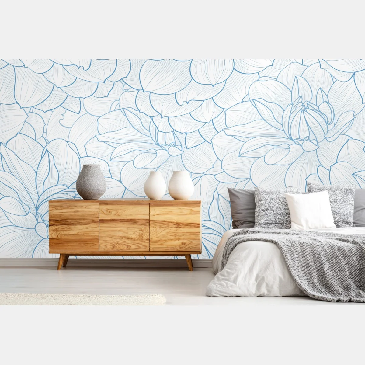 Fototapete zartes blaues blumenmuster – Wallnifity®