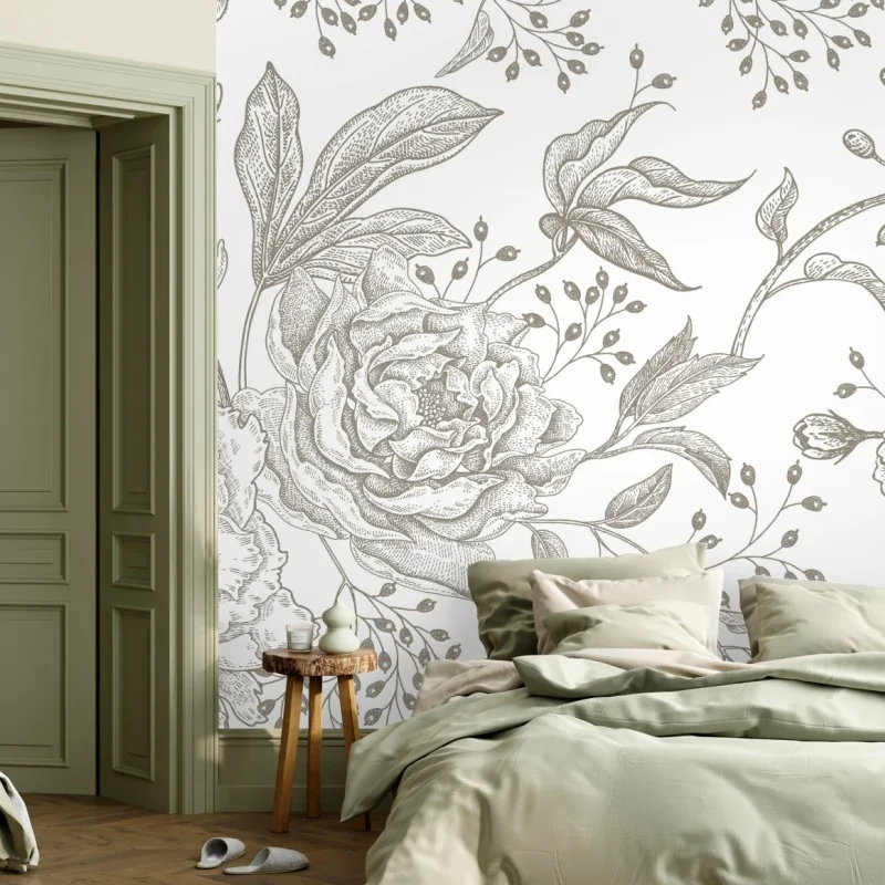 Fototapete zartes botanisches blumenmuster im vintage-stil – Wallnifity® Fototapete zartes botanisches blumenmuster im vintage-stil – Wallnifity®