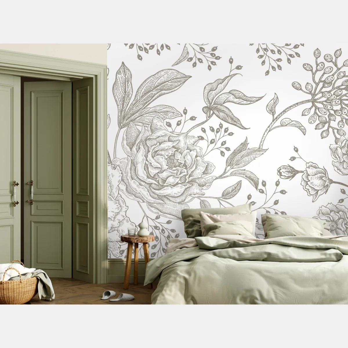 Fototapete zartes botanisches blumenmuster im vintage-stil – Wallnifity® Fototapete zartes botanisches blumenmuster im vintage-stil – Wallnifity®