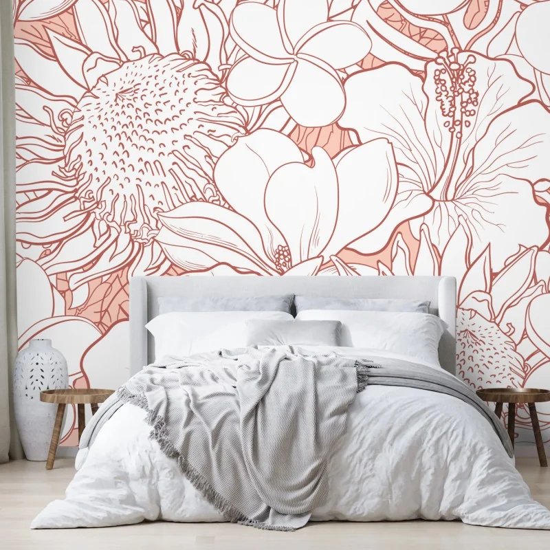 Fototapete zartes korallenfarbenes blumenmuster – Wallnifity® Fototapete zartes korallenfarbenes blumenmuster – Wallnifity®