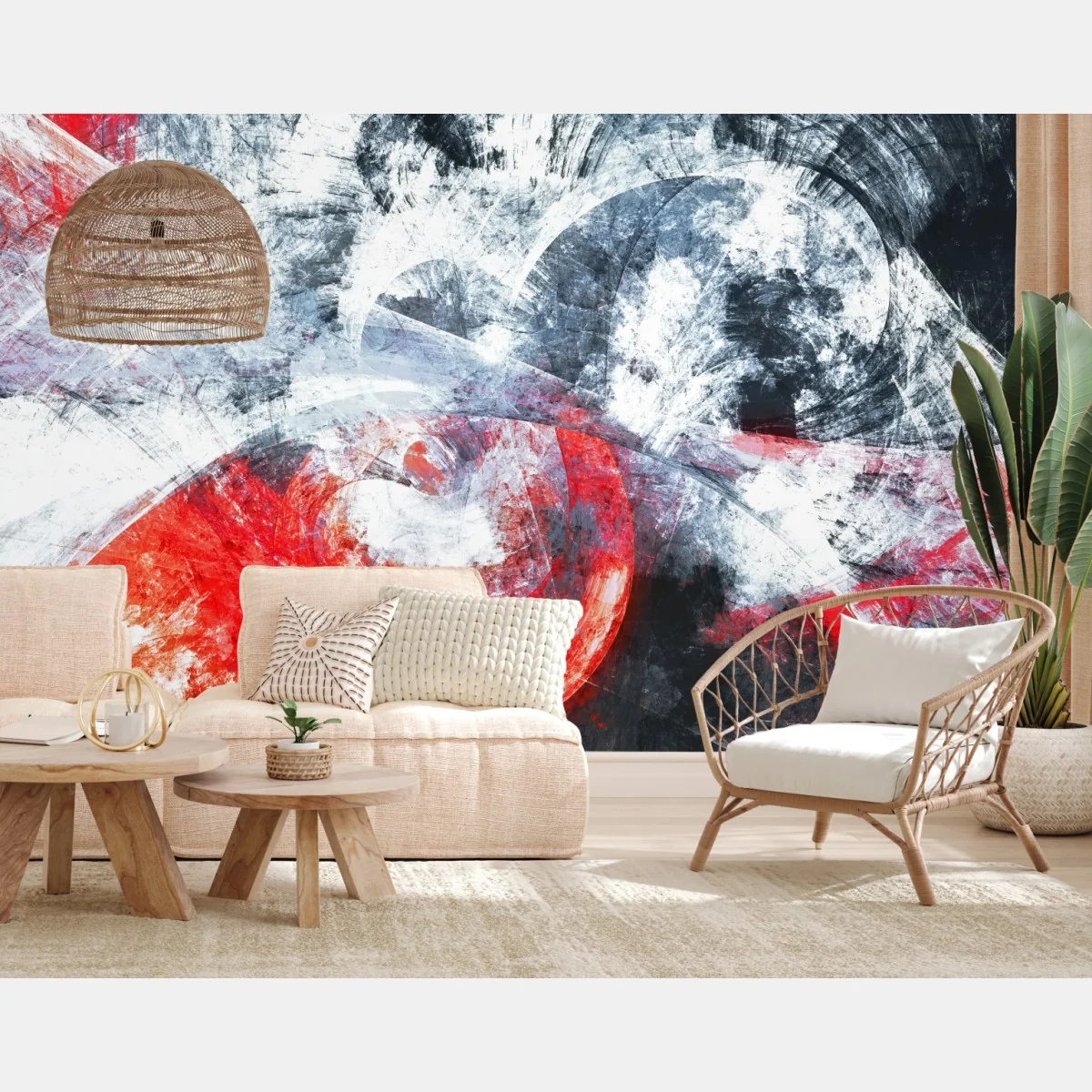 Fototapete dynamische rote und weiße abstrakte komposition – Wallnifity® Fototapete dynamische rote und weiße abstrakte komposition – Wallnifity®