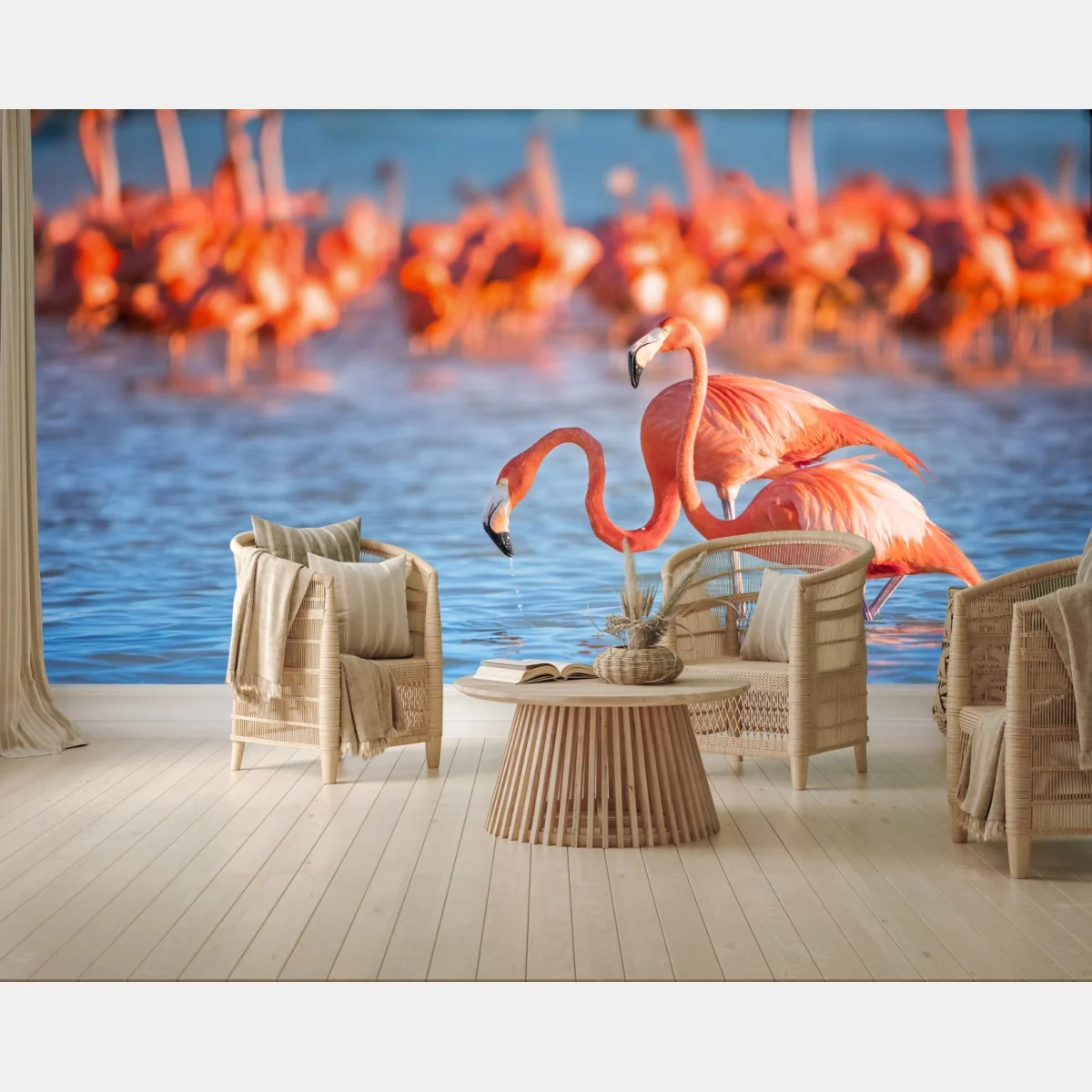 Fototapete anmutige flamingos im flachen wasser – Wallnifity®