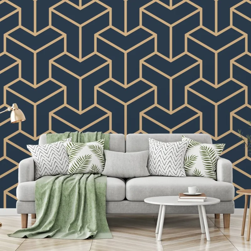 Fototapete marineblaues geometrisches würfelmuster