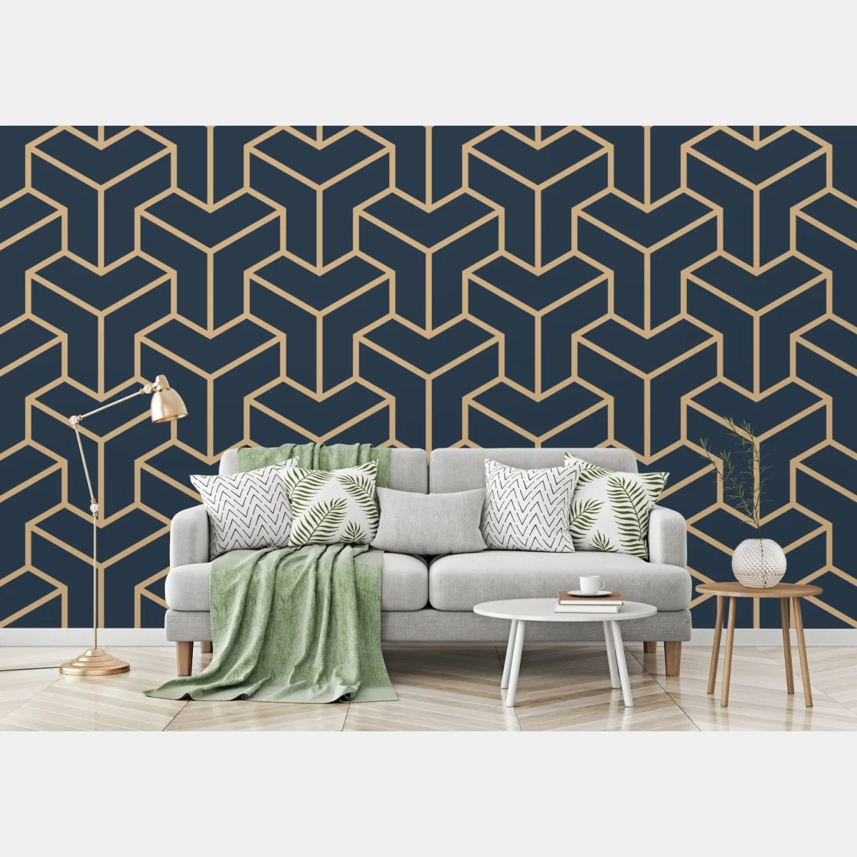 Fototapete marineblaues geometrisches würfelmuster – Wallnifity® Fototapete marineblaues geometrisches würfelmuster – Wallnifity®