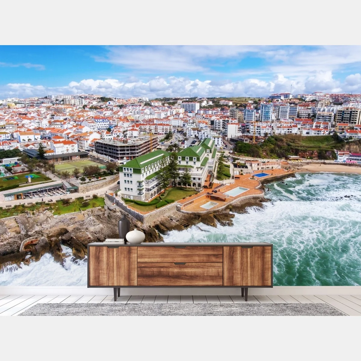 Fototapete luftaufnahme einer küstenstadt mit tosenden wellen – Wallnifity® Fototapete luftaufnahme einer küstenstadt mit tosenden wellen – Wallnifity®