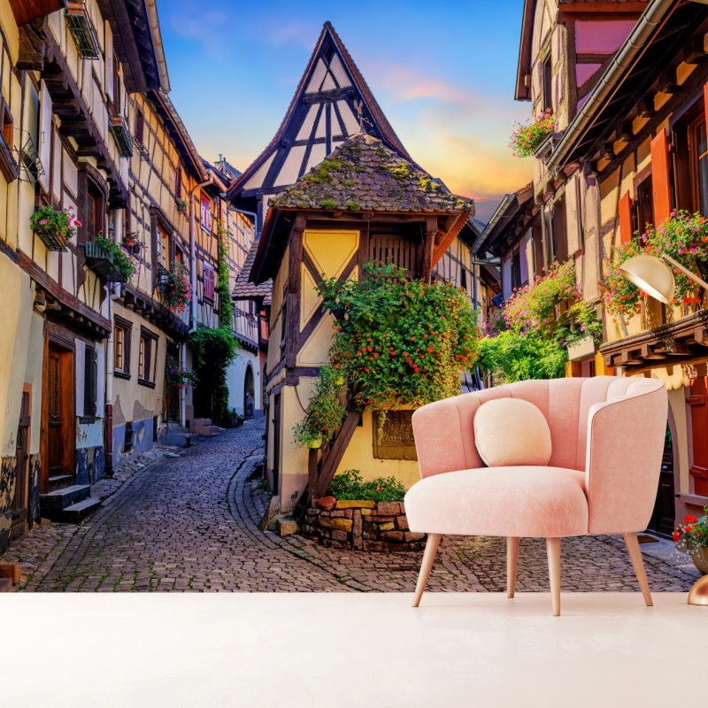 Fototapete malerische fachwerkstraße in Eguisheim, Elsass