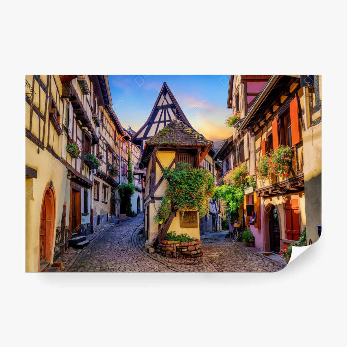 Fototapete malerische fachwerkstraße in Eguisheim, Elsass – Wallnifity®