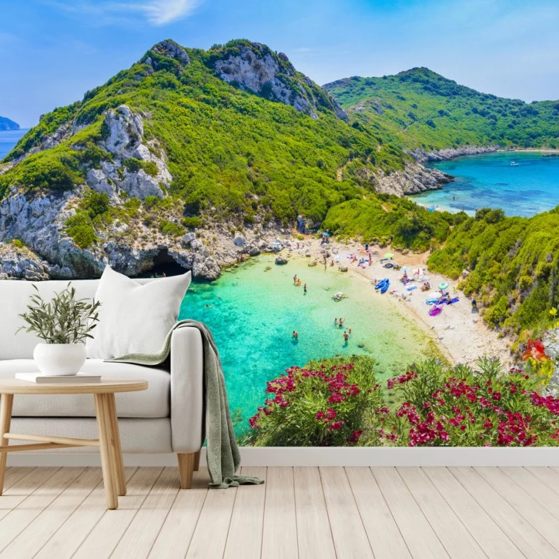 Fototapete Porto Timoni panoramischer strand, Korfu – Wallnifity®