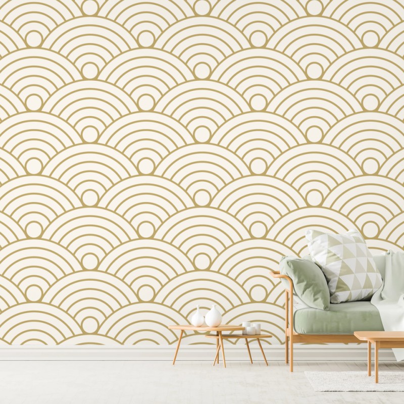 Fototapete goldenes seigaiha wellenmuster