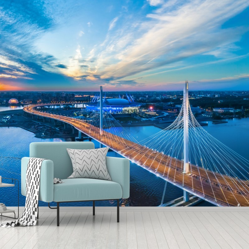 Fototapete Sankt Petersburg brückenpanorama bei dämmerung