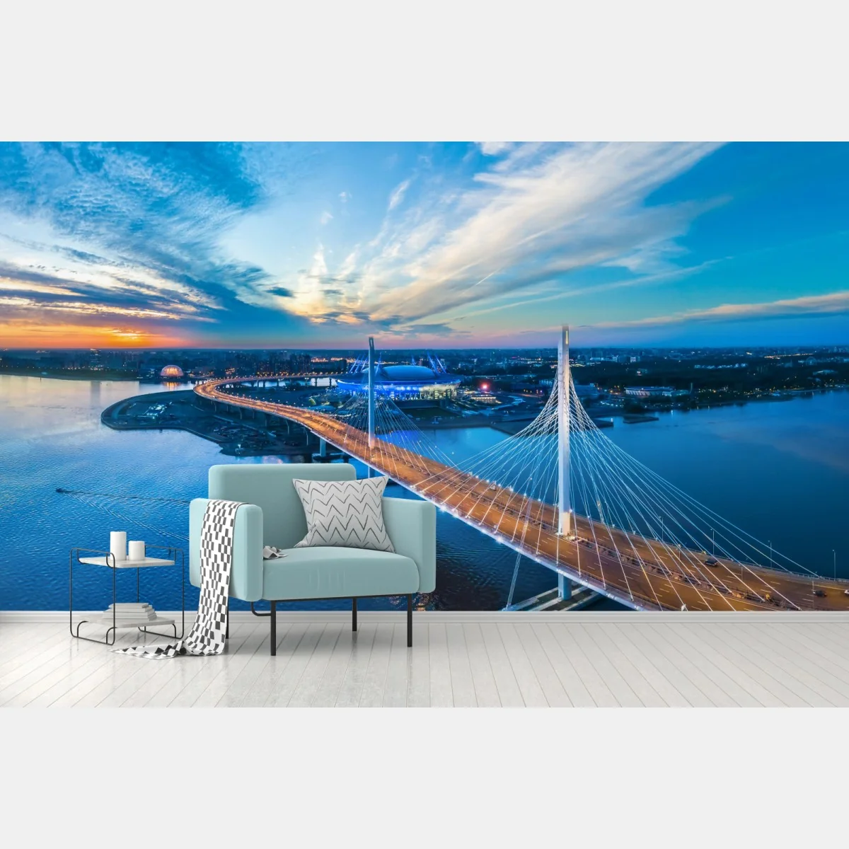 Fototapete Sankt Petersburg brückenpanorama bei dämmerung – Wallnifity® Fototapete Sankt Petersburg brückenpanorama bei dämmerung – Wallnifity®