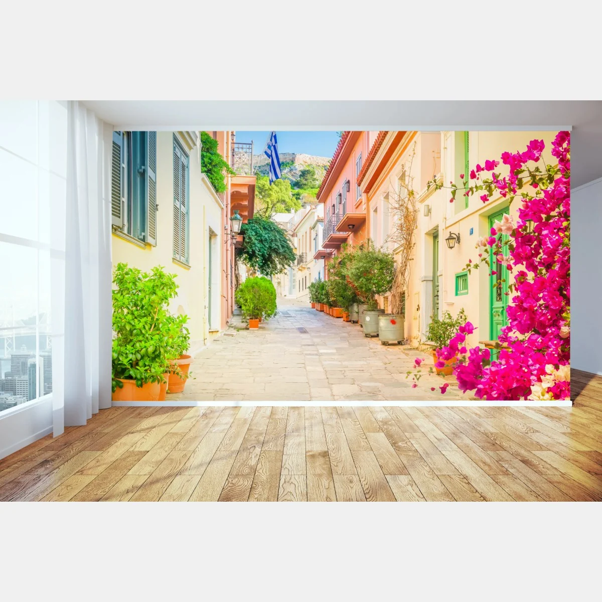 Fototapete sonnige griechische gasse mit bougainvillea – Wallnifity® Fototapete sonnige griechische gasse mit bougainvillea – Wallnifity®