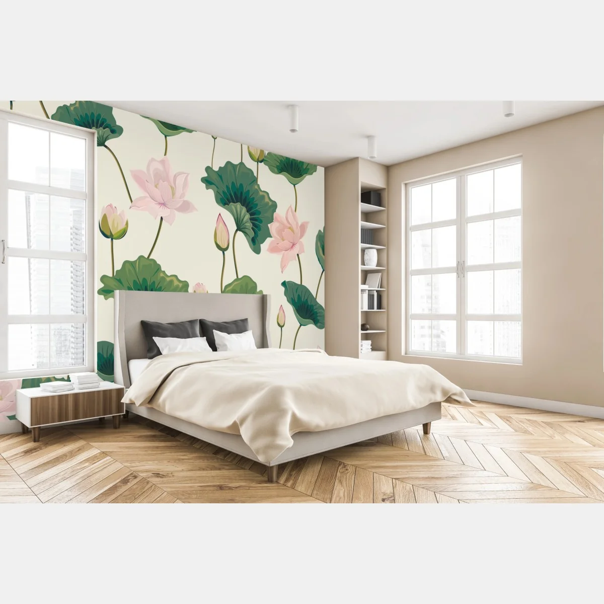 Fototapete ruhiges botanisches lotosmuster – Wallnifity® Fototapete ruhiges botanisches lotosmuster – Wallnifity®