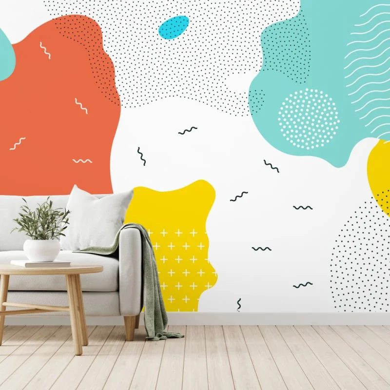 Fototapete verspielte abstrakte formen in lebendigen farben