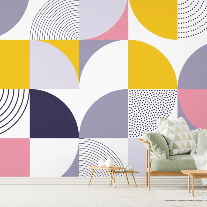 Fototapete pastellfarbenes geometrisches muster mit halbkreisen