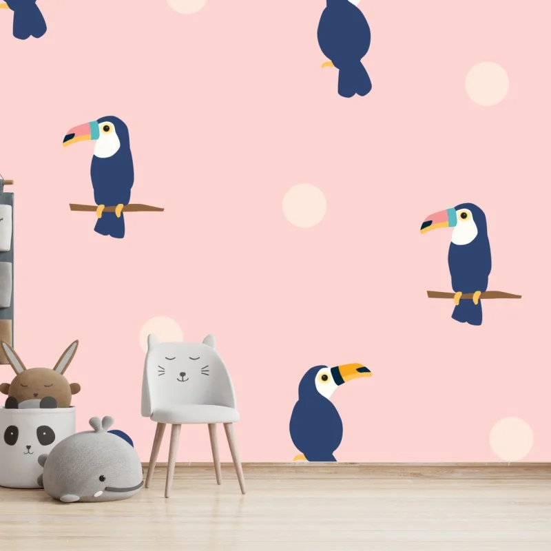 Fototapete verspieltes tukanmuster auf pastellrosa – Wallnifity®