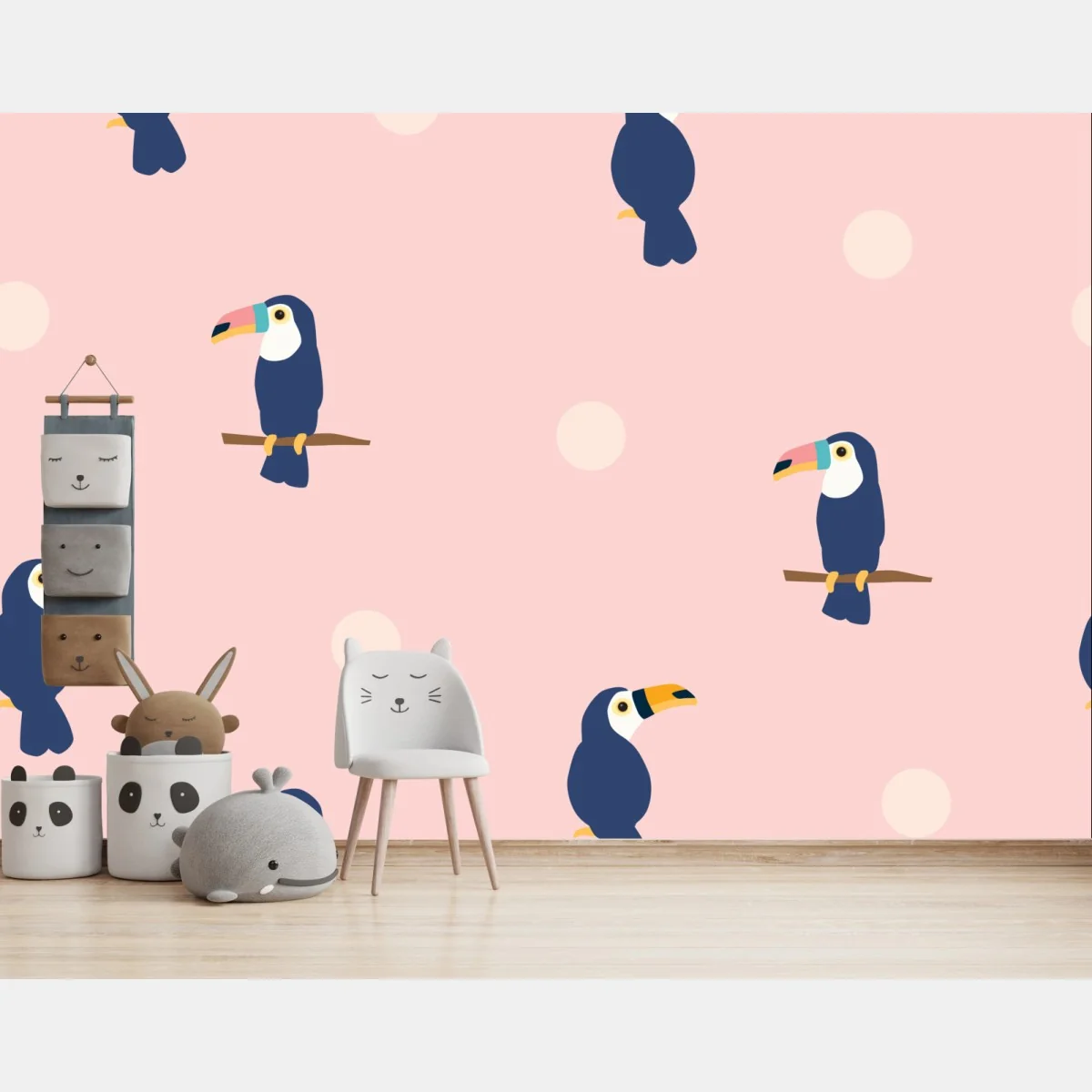 Fototapete verspieltes tukanmuster auf pastellrosa – Wallnifity®