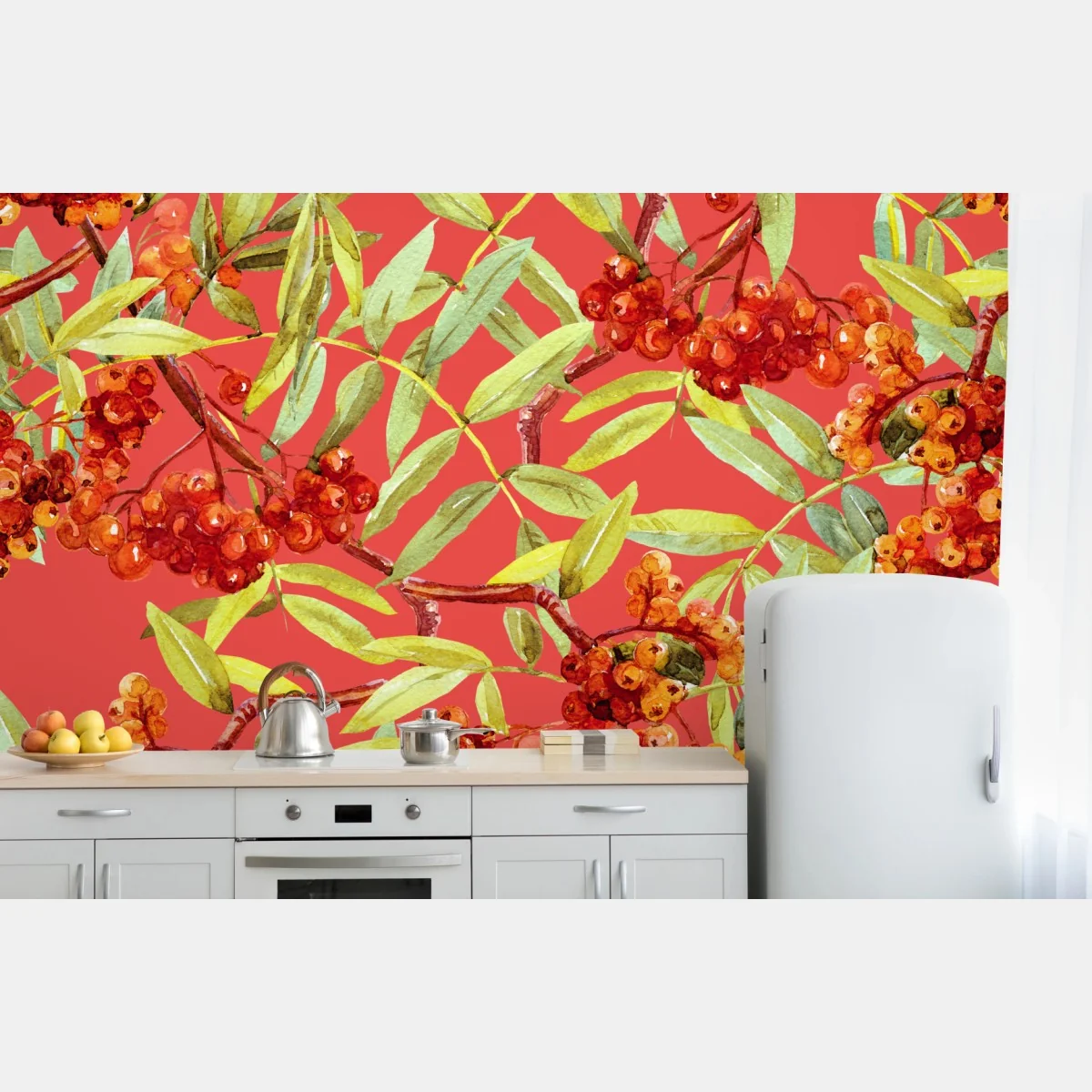 Fototapete aquarellmuster mit vogelbeeren – Wallnifity® Fototapete aquarellmuster mit vogelbeeren – Wallnifity®