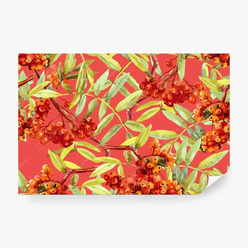 Fototapete aquarellmuster mit vogelbeeren