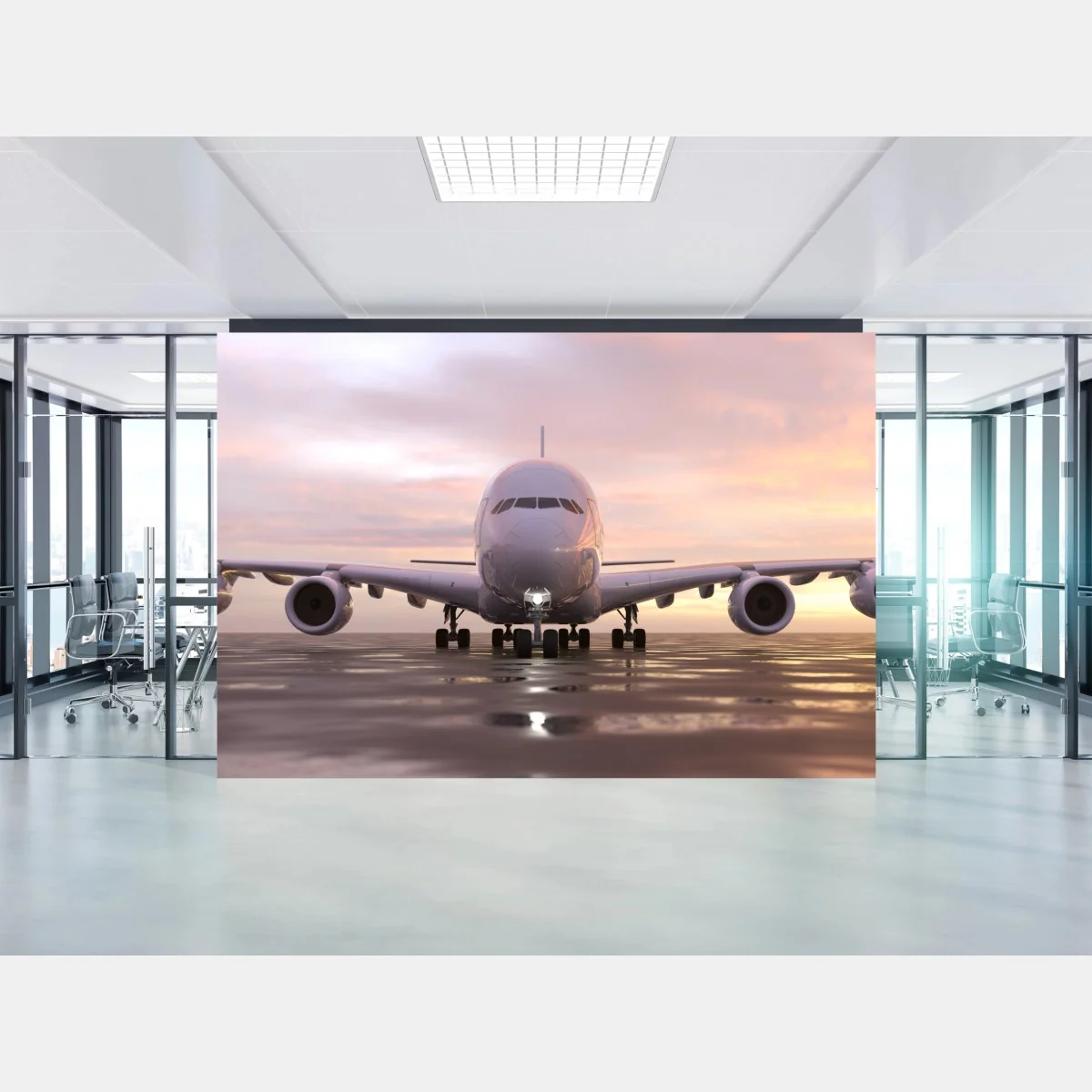 Fototapete jet auf der startbahn bei sonnenuntergang – Wallnifity®