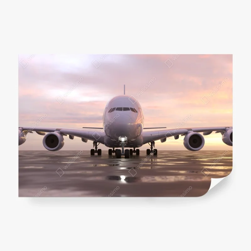 Fototapete jet auf der startbahn bei sonnenuntergang